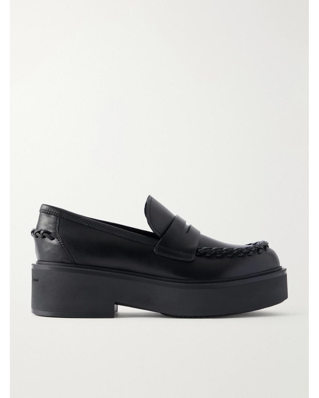Gianvito Rossi Black Yuna Braided Leather Loafers