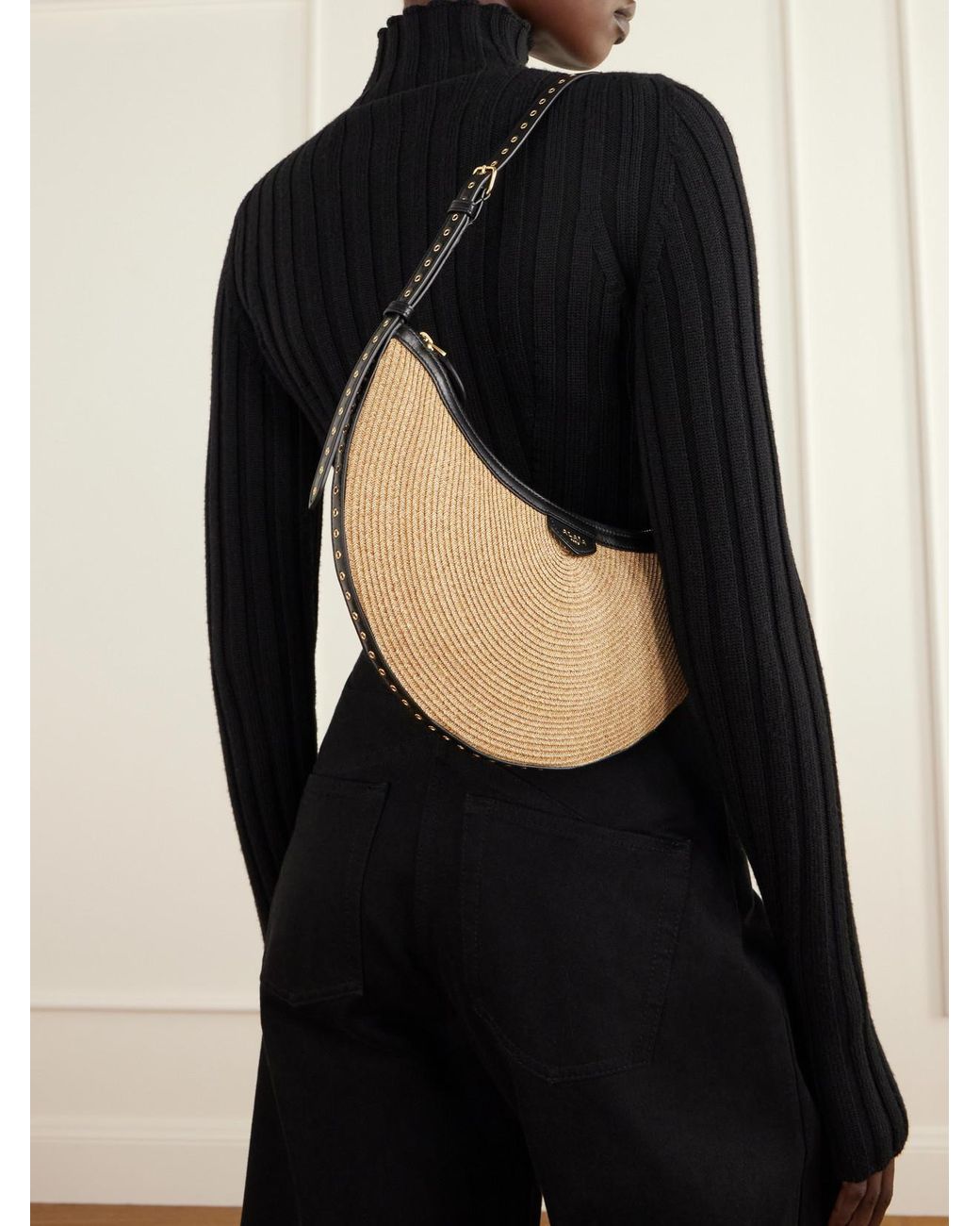 Alaïa Natural Demi Leather-Trimmed Raffia Shoulder Bag