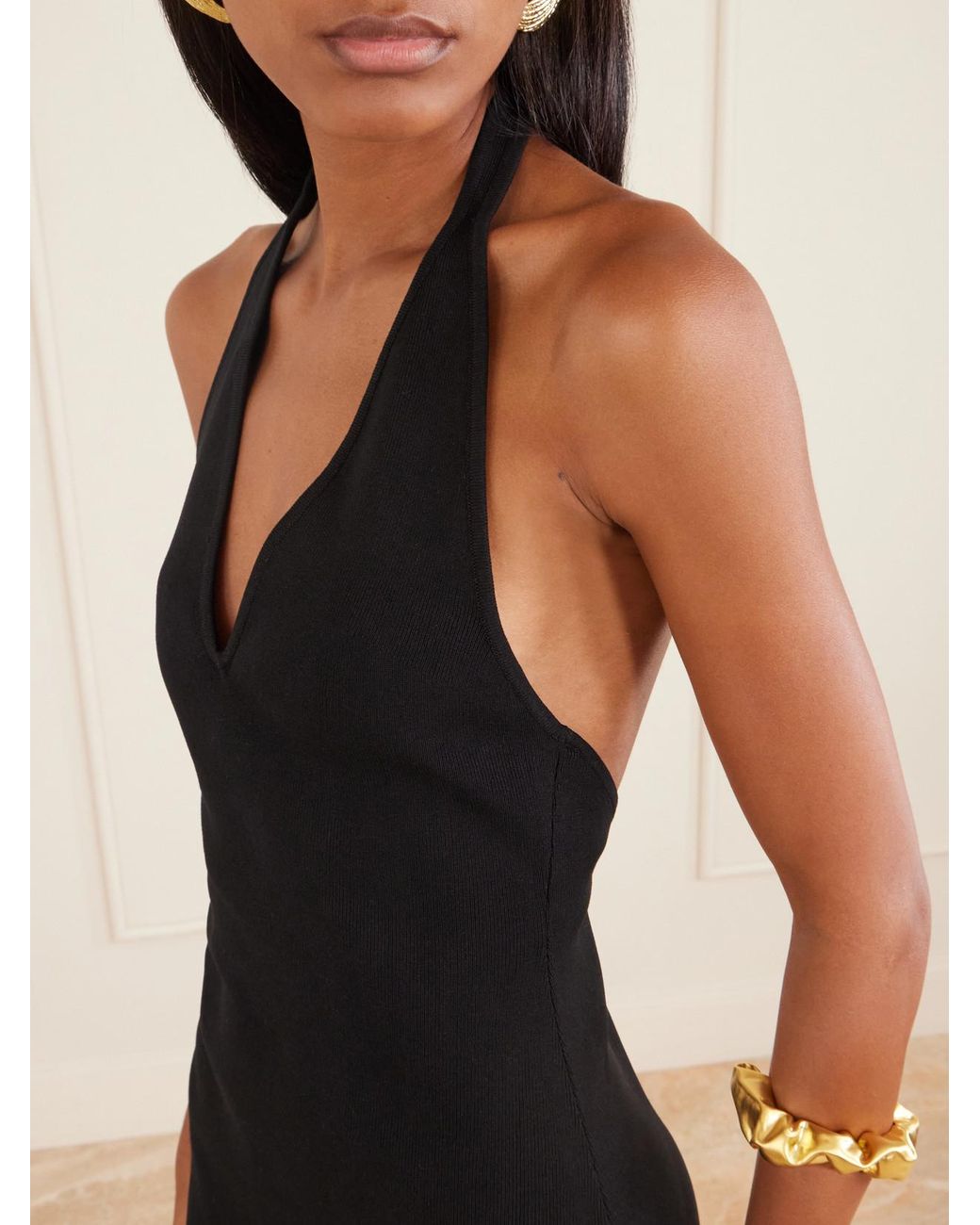 St. Agni Black Circle Mesh And Crepe Halterneck Maxi Dress