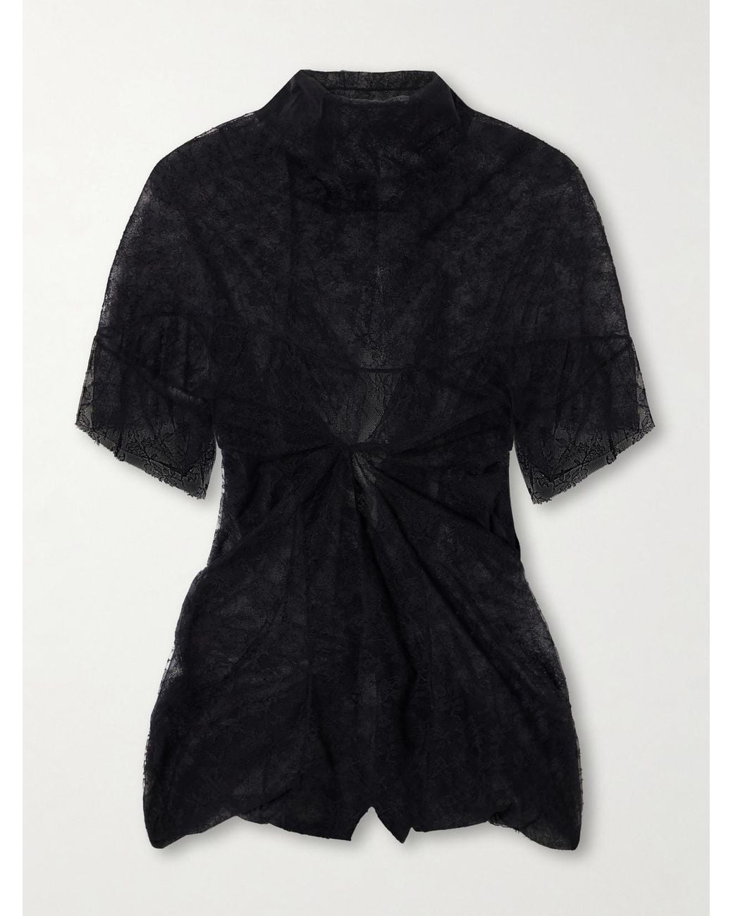 Colleen Allen Black Draped Ruffled Lace Blouse