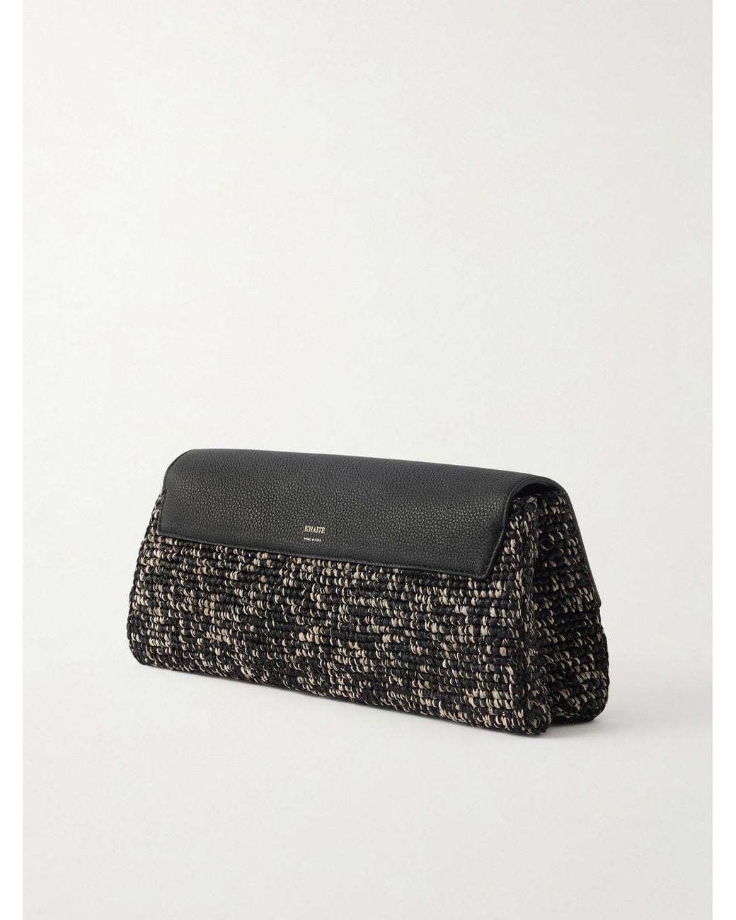 Khaite Black Audrey Textured-Leather And Raffia Clutch