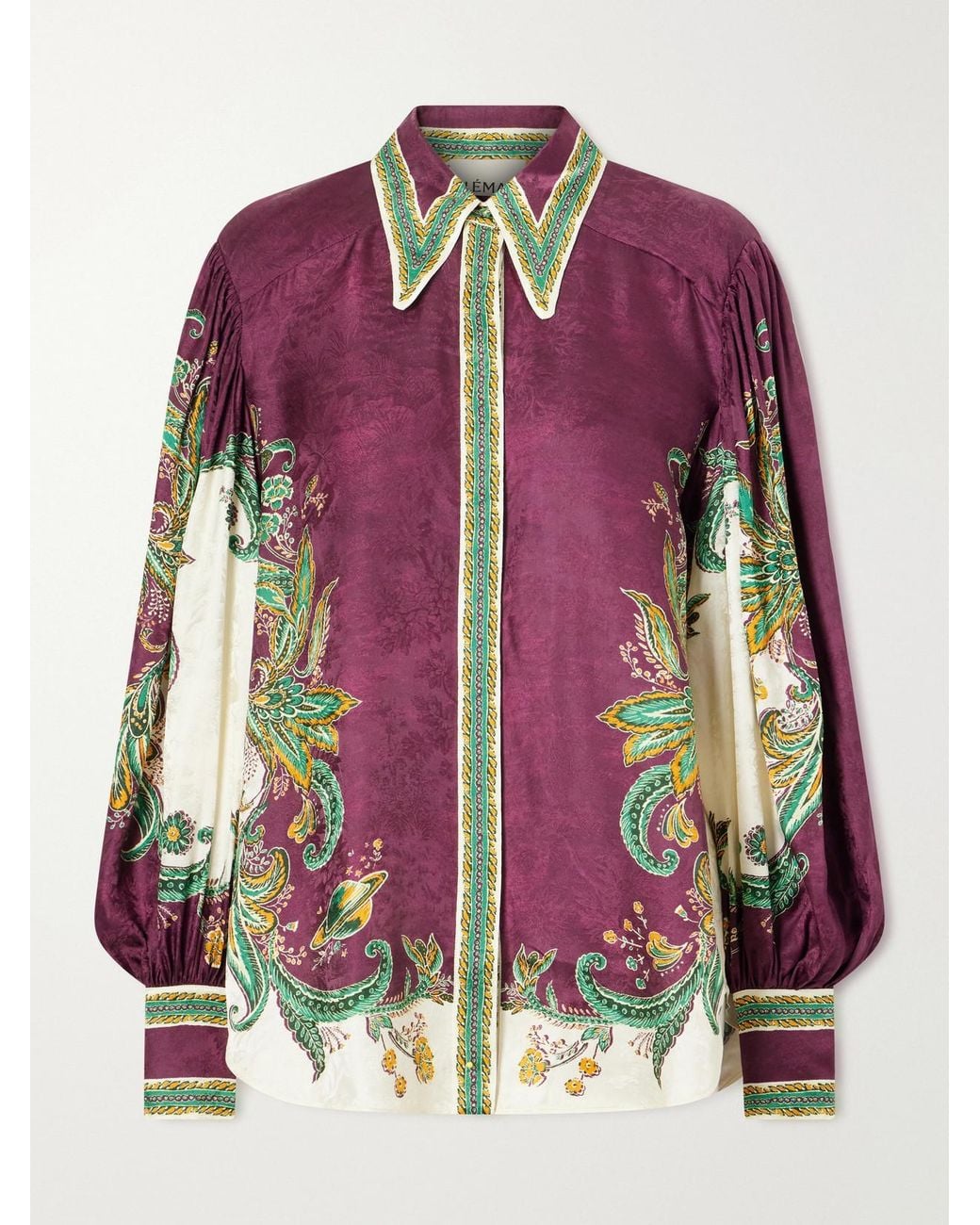 ALÉMAIS Pink Ruthie Floral-Print Satin-Jacquard Shirt