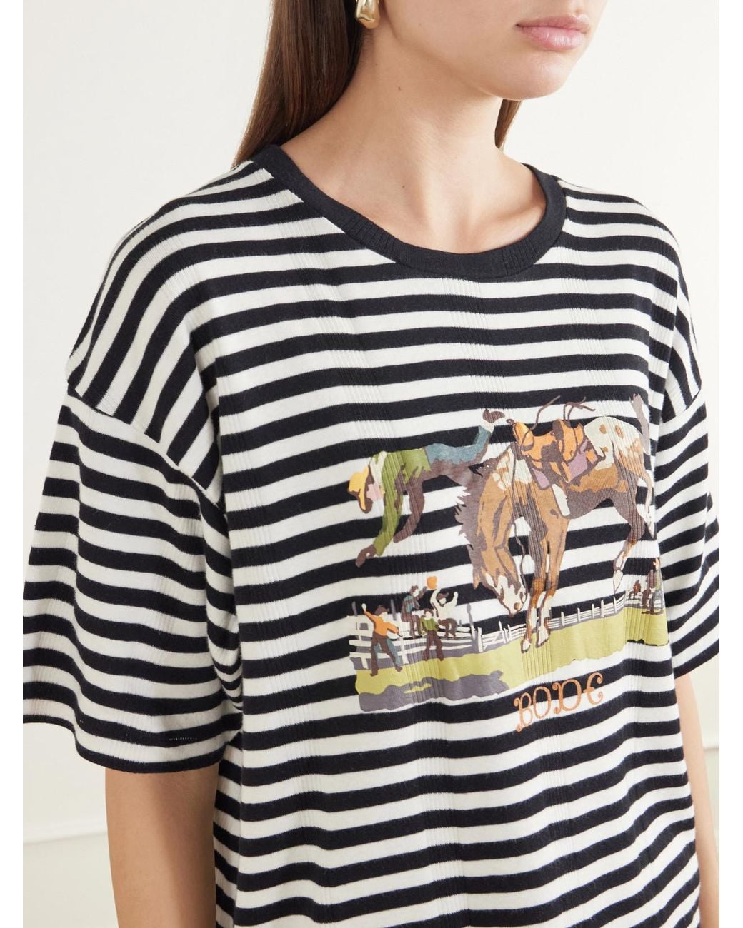 Bode Black Rodeo Printed Striped Cotton-Jersey T-Shirt