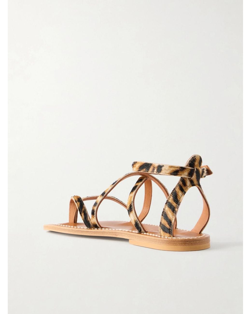 K. Jacques Brown Epicure Leopard-Print Calf Hair Thong Sandals