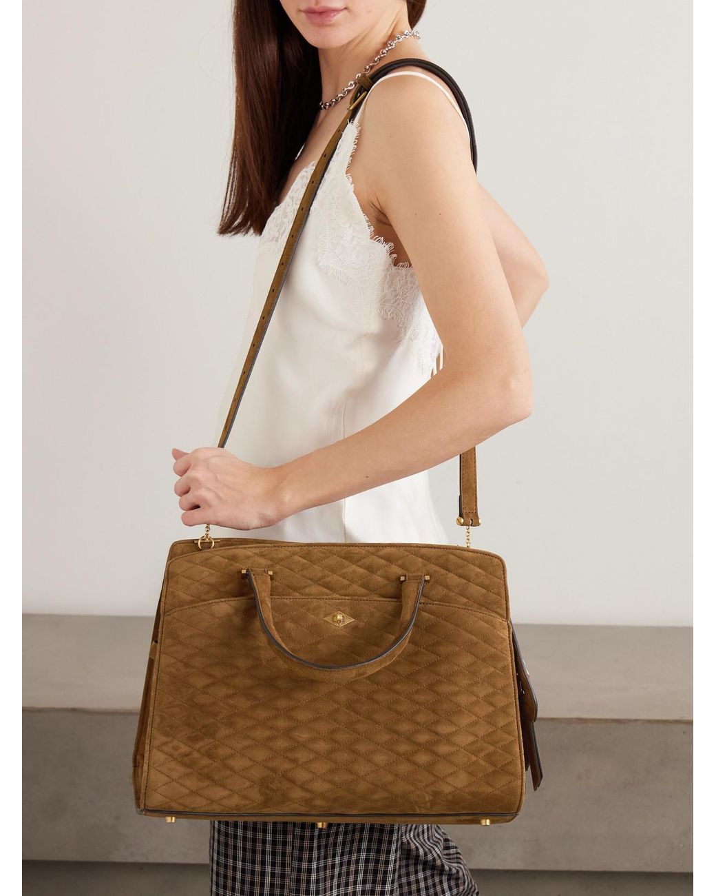 Metier Brown Private Eye Quilted Suede Tote