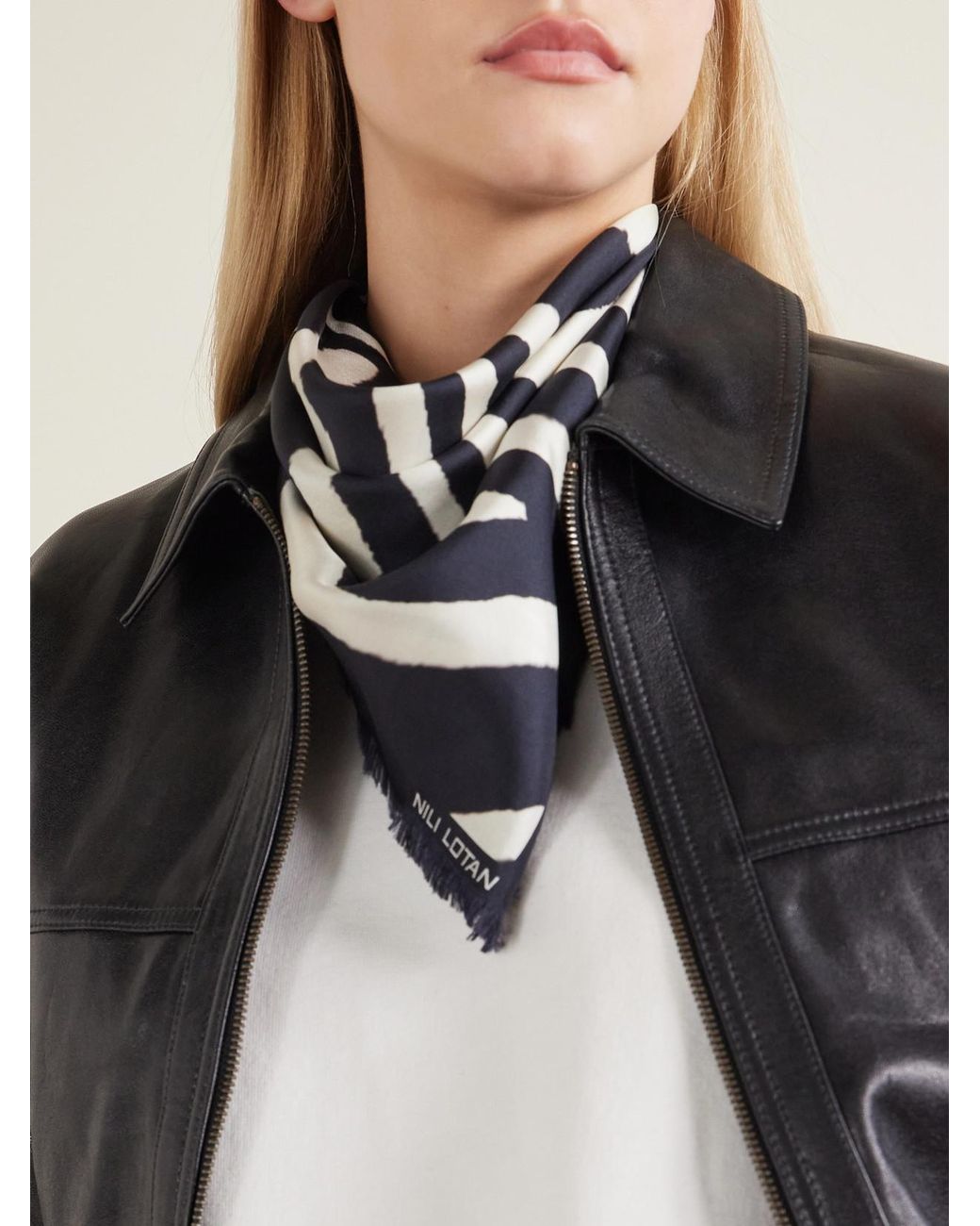 Nili Lotan Blue Zebra-Print Silk Scarf