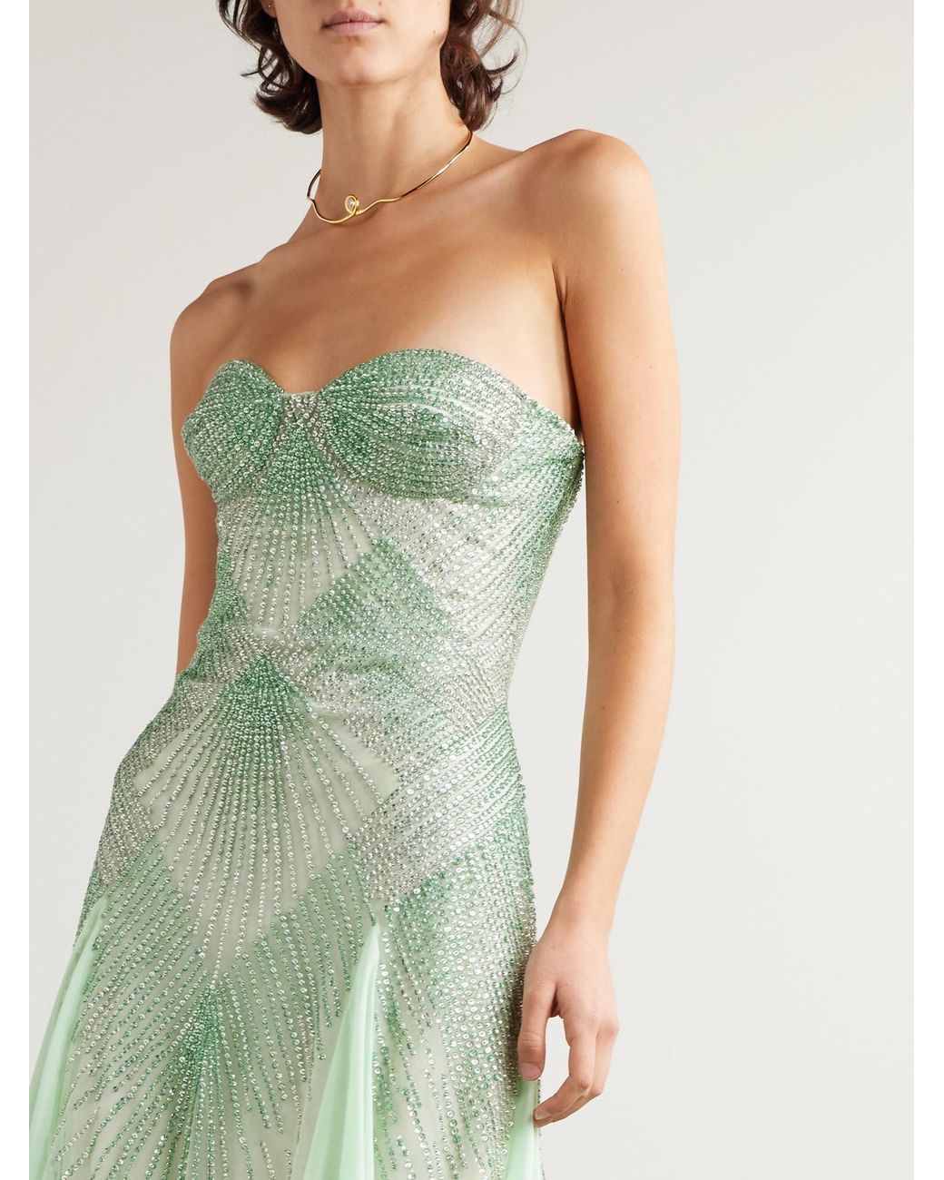 Georges Hobeika Strapless Embellished Tulle Gown in Green | Lyst