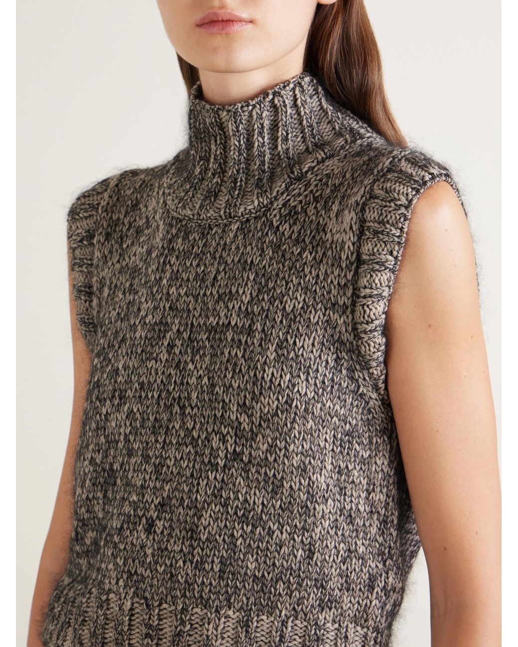 Khaite Gray Fawn Cashmere, Mohair And Silk-Blend Mélange Sweater Vest
