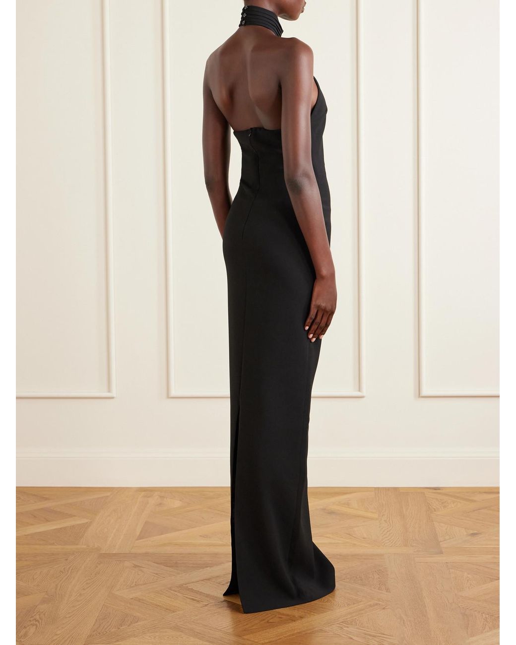 Ilkyaz Ozel Black Kailash Crepe Halterneck Gown