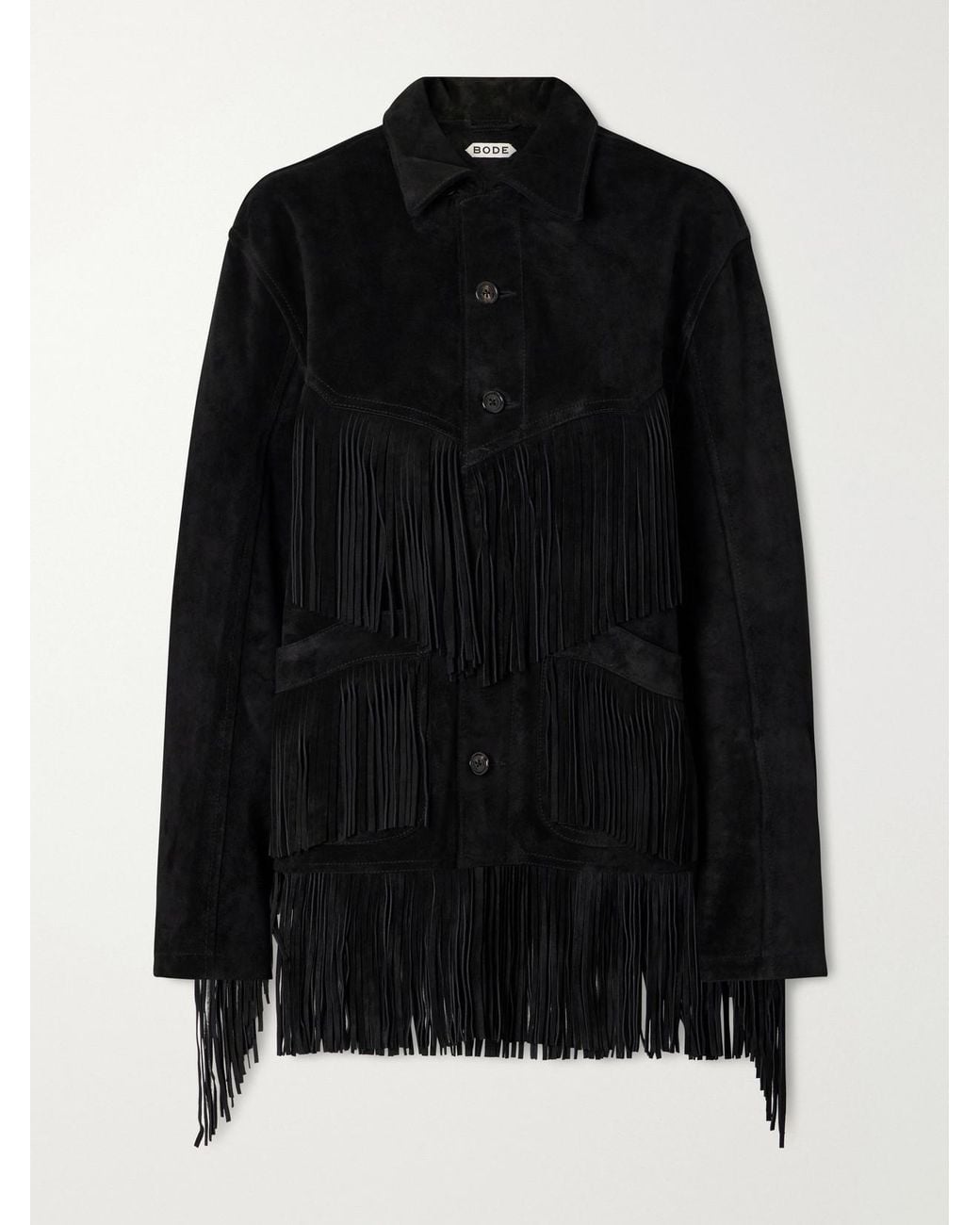 Bode Black Appalachian Fringed Suede Jacket