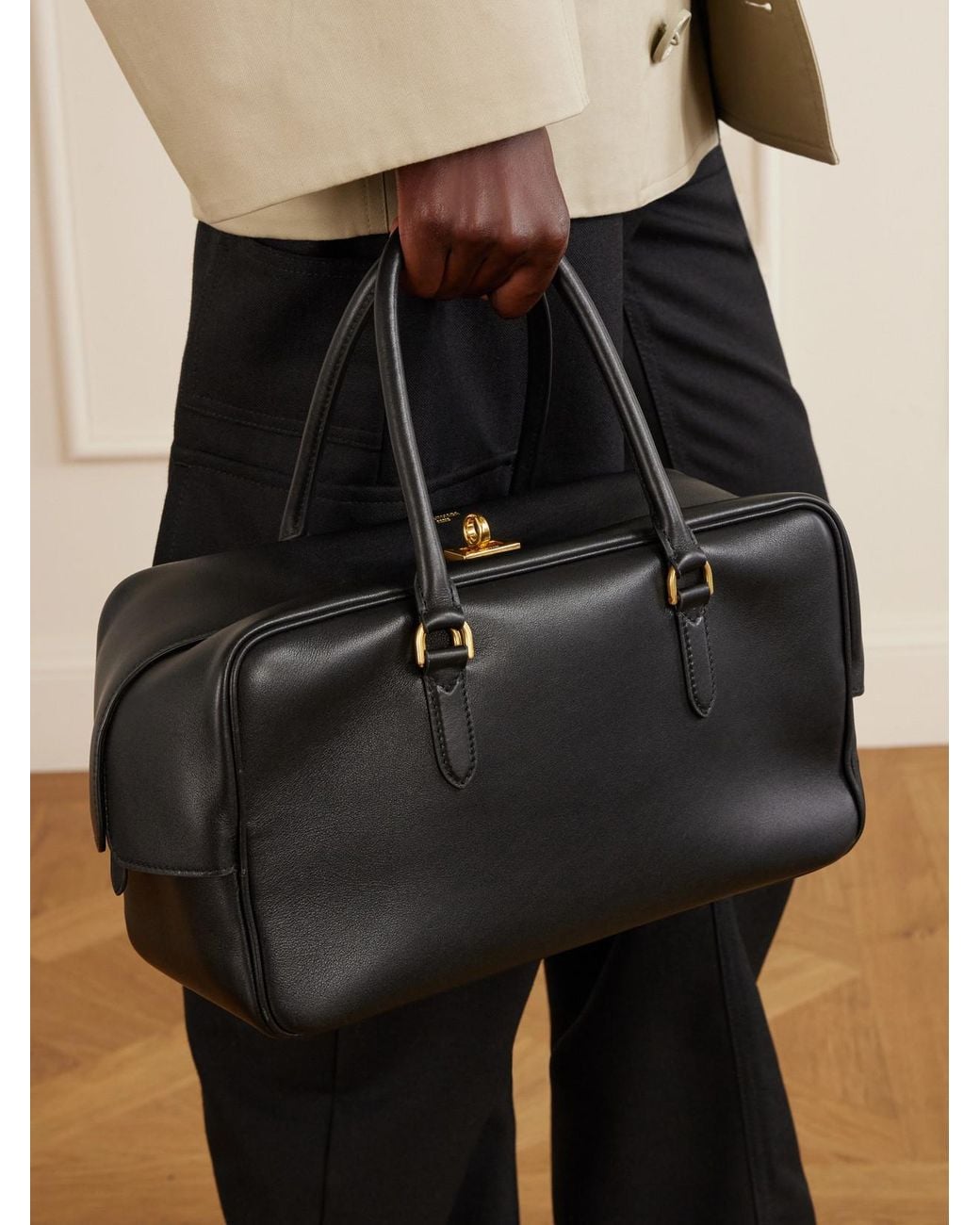 Balenciaga Black Le 7 Leather Bowling Shoulder Bag