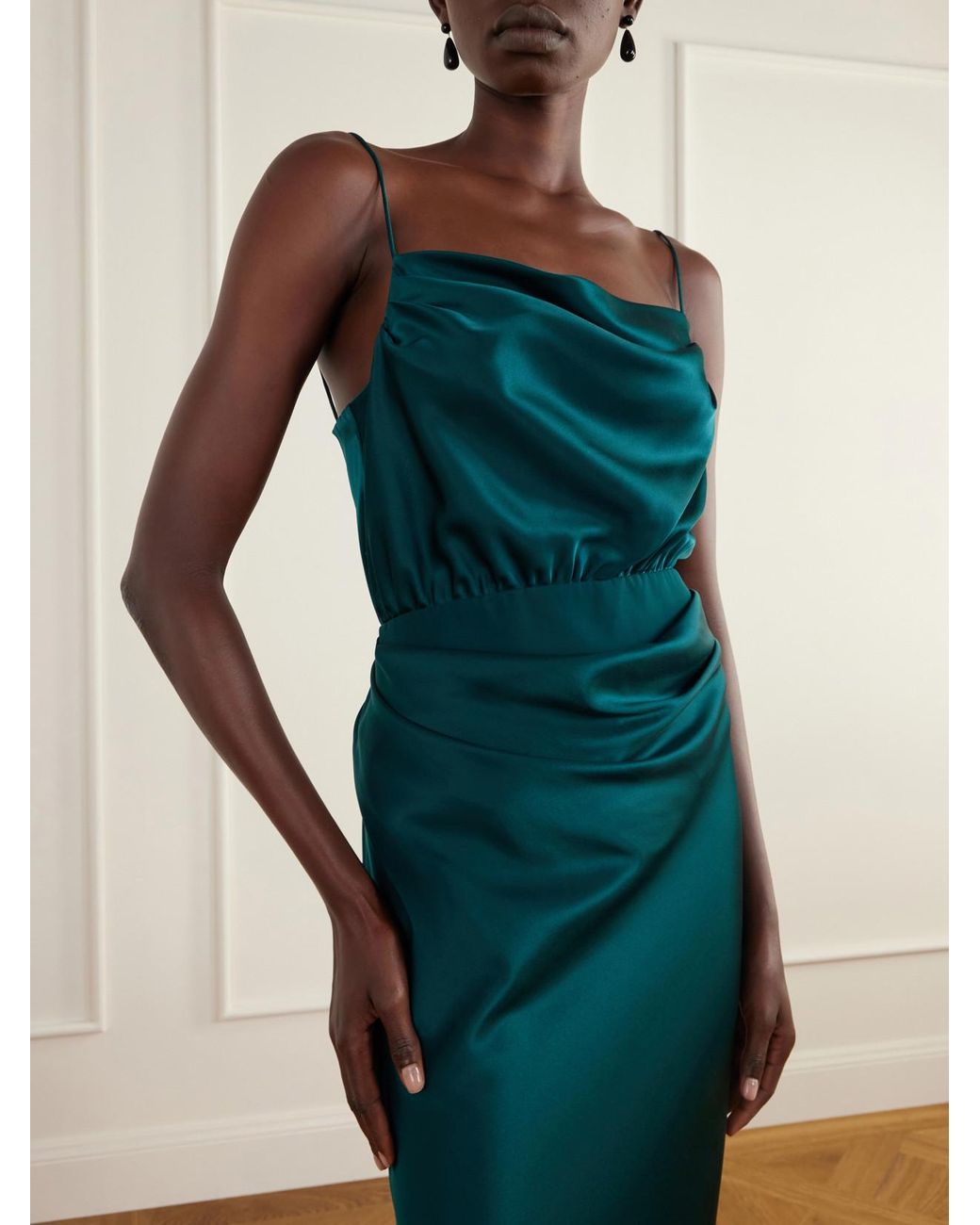 Heirlome Green Cleo Gathered Silk-Satin Gown