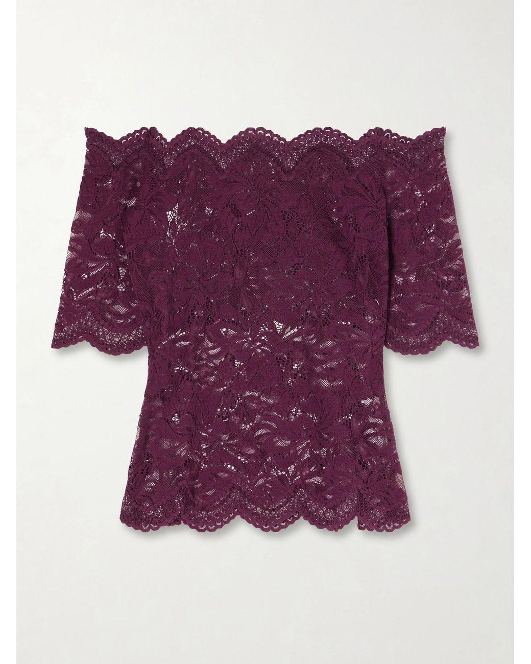 Rabanne Purple Off-The-Shoulder Lace Blouse