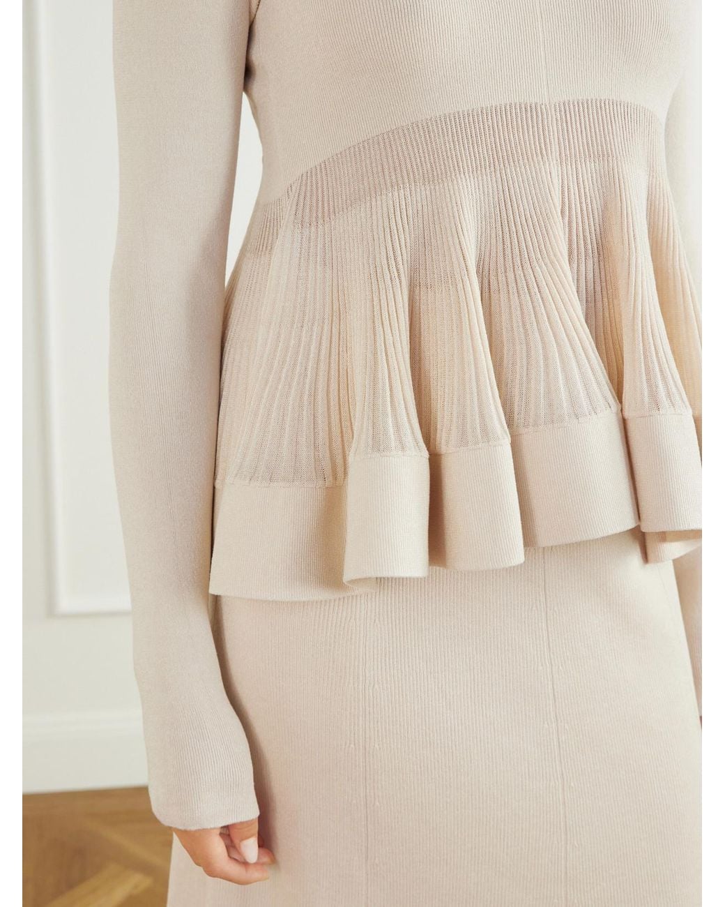 Zimmermann Natural Clash Ruffled Metallic Jersey Blouse