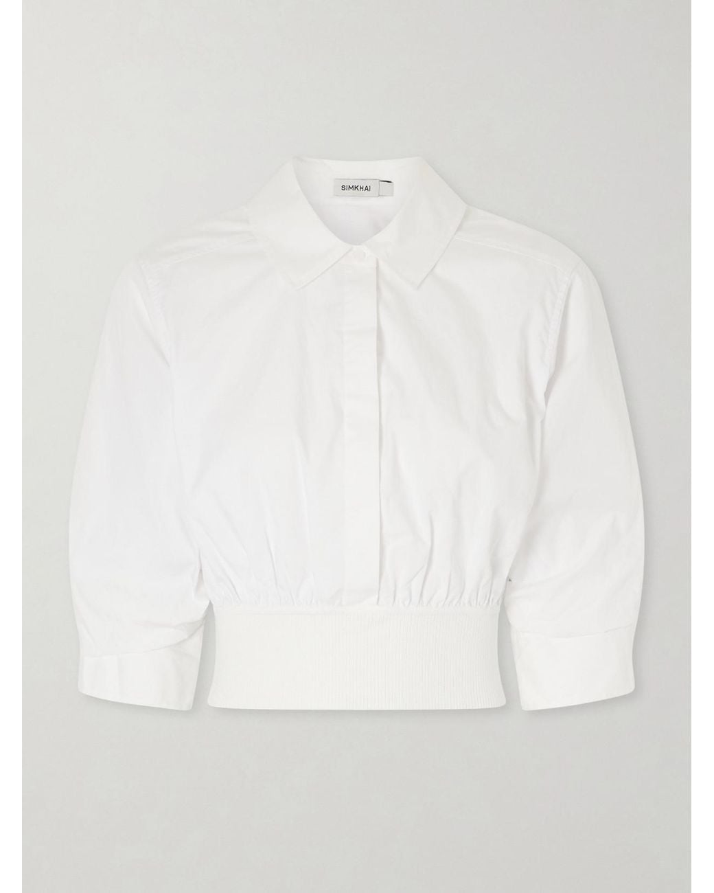 Jonathan Simkhai White Stiles Gathered Cotton-Poplin Shirt