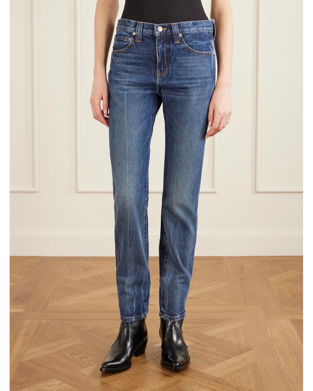 Khaite Blue Farley High-Rise Straight-Leg Jeans