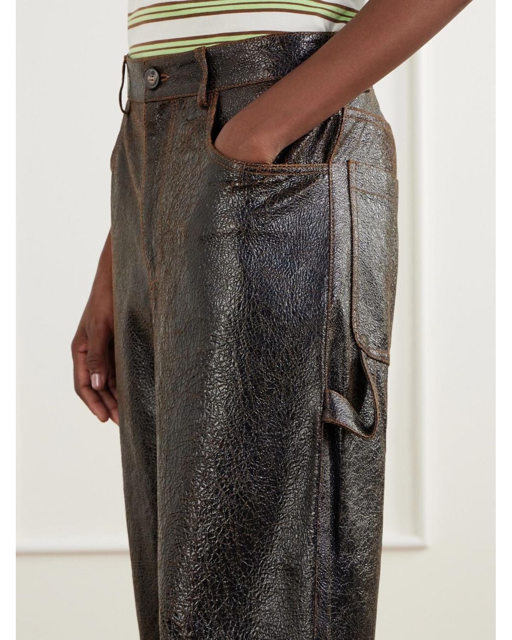 Sanderlak Gray Leather Wide-Leg Pants