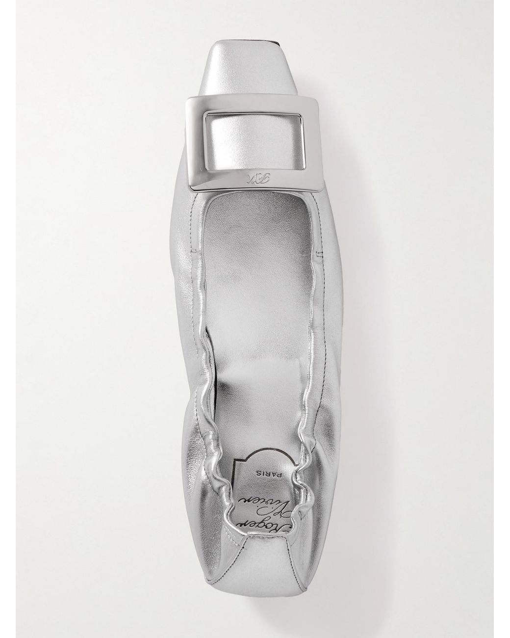 Roger Vivier White Belle Vivier 25 Embellished Metallic Ballet Flats