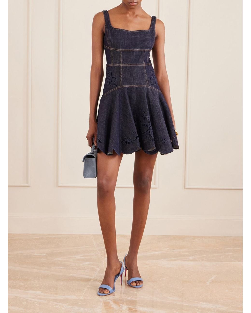 Self-Portrait Blue Embroidered Denim Mini Dress