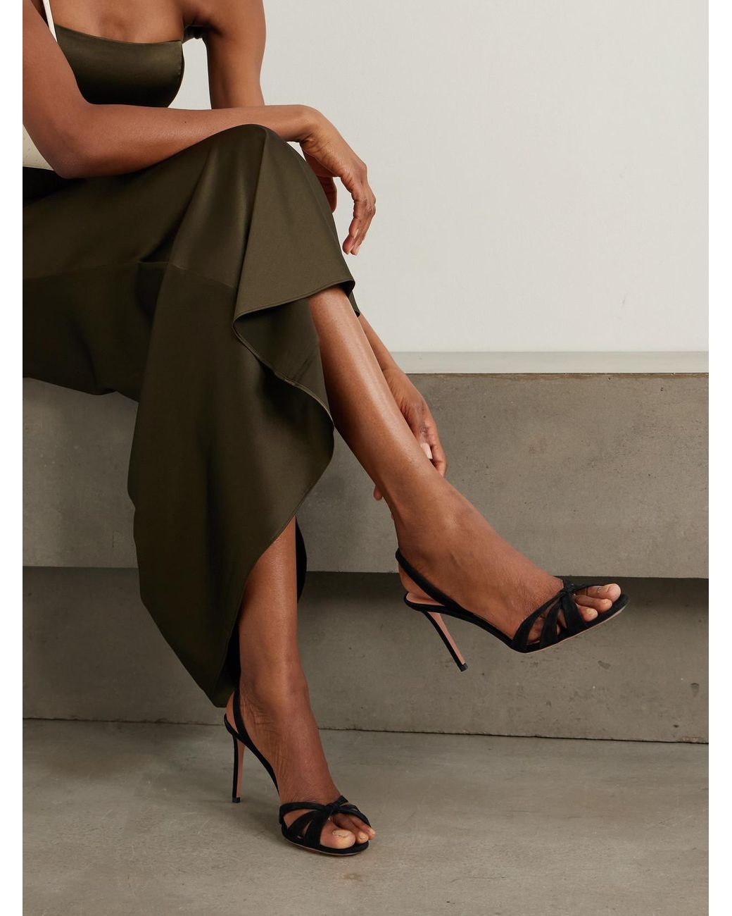 Aquazzura Metallic Tati 85 Suede Slingback Sandals