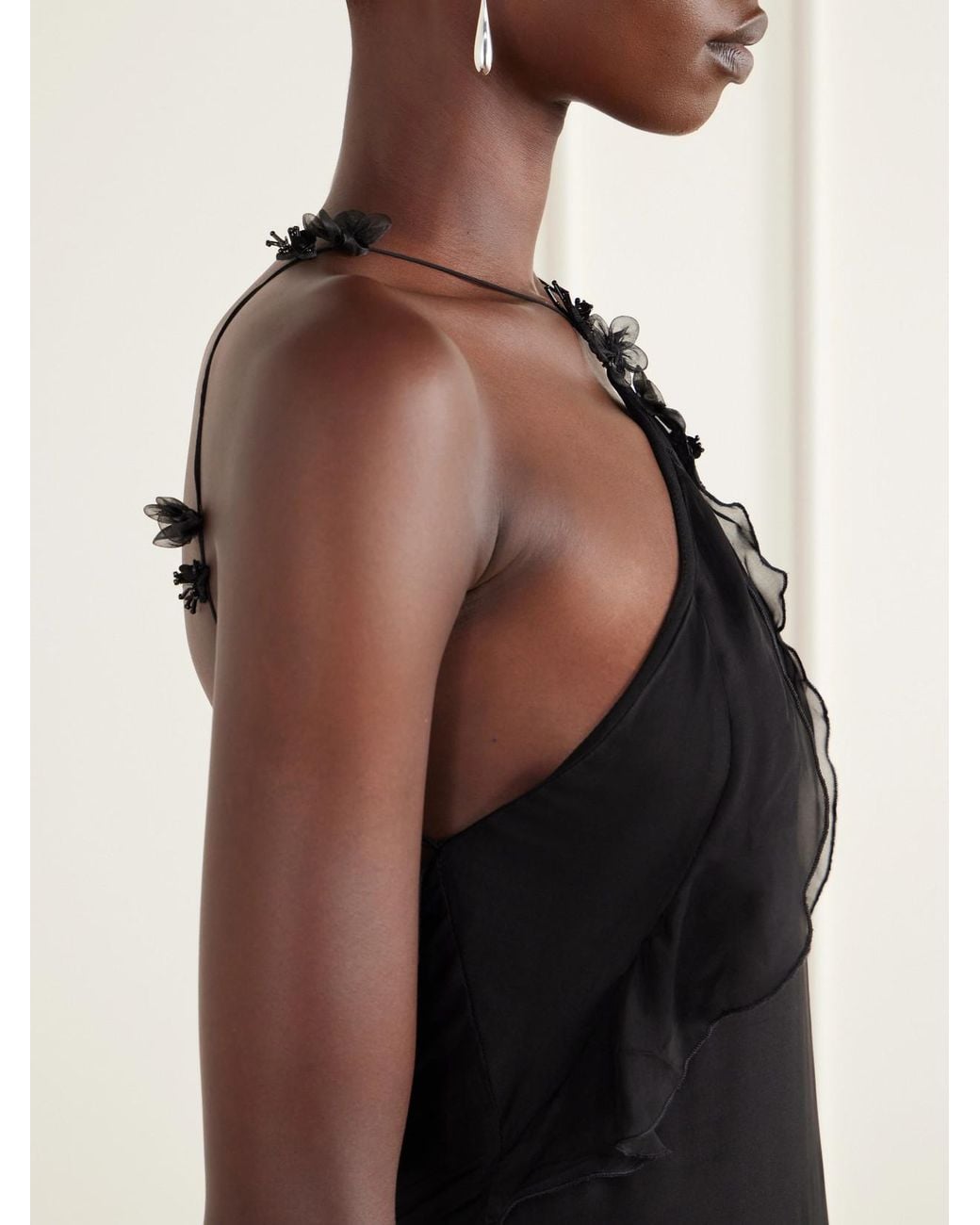 Sir Black Ysia Embellished Ruffled Halterneck Silk-Crepe Maxi Dress