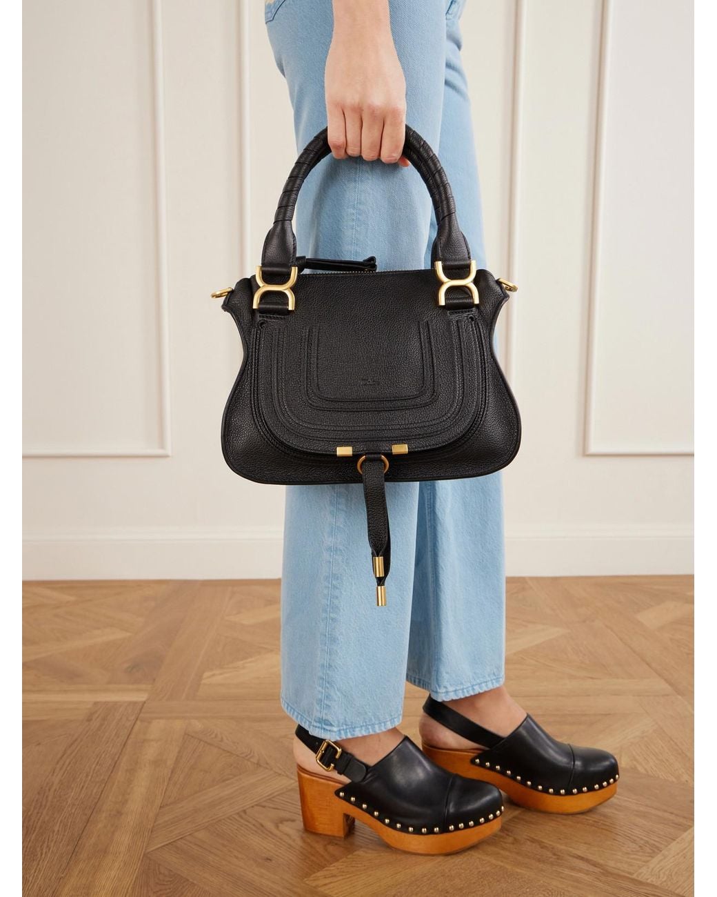 Chloé Black Marcie Textured-Leather Top-Handle Bag