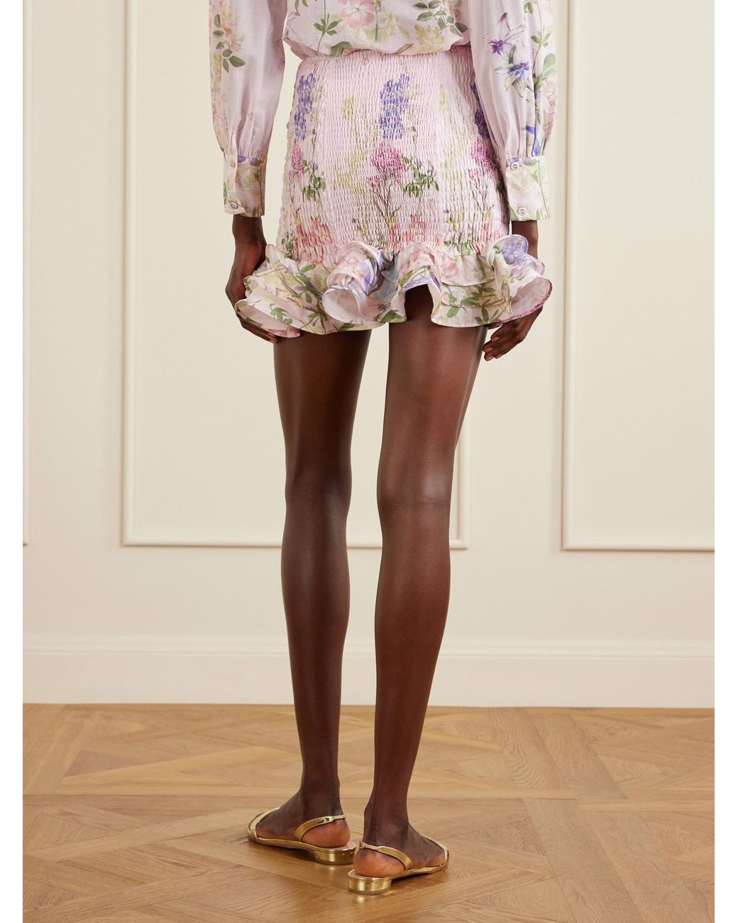 Charo Ruiz Pink Floral Ruffled Cotton-Blend Mini Skirt