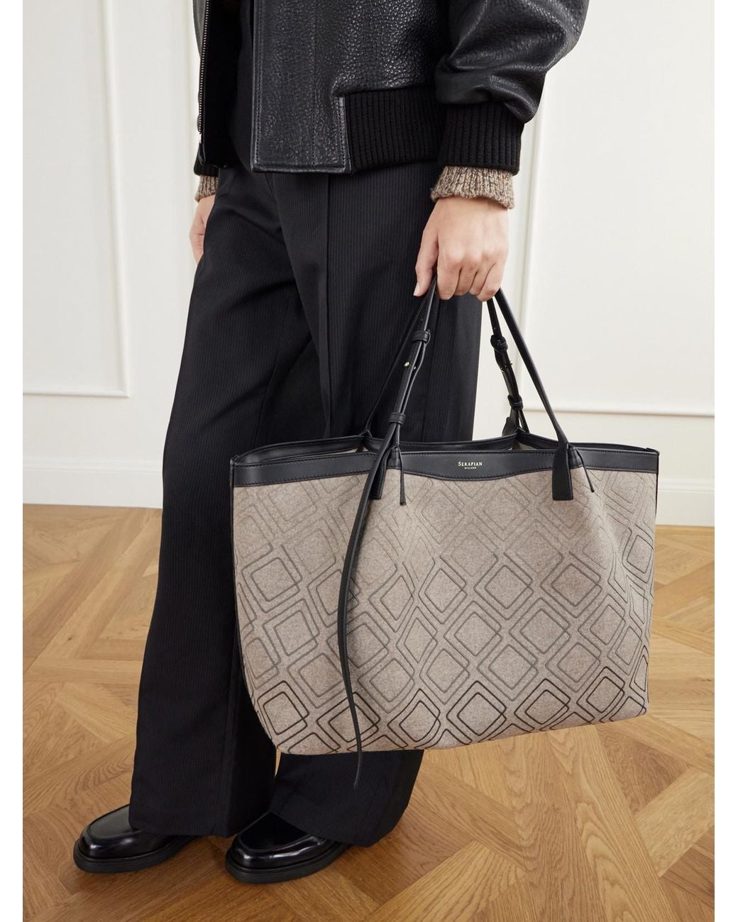 Serapian Natural Secret Embroidered Felted Leather-Trimmed Wool Tote