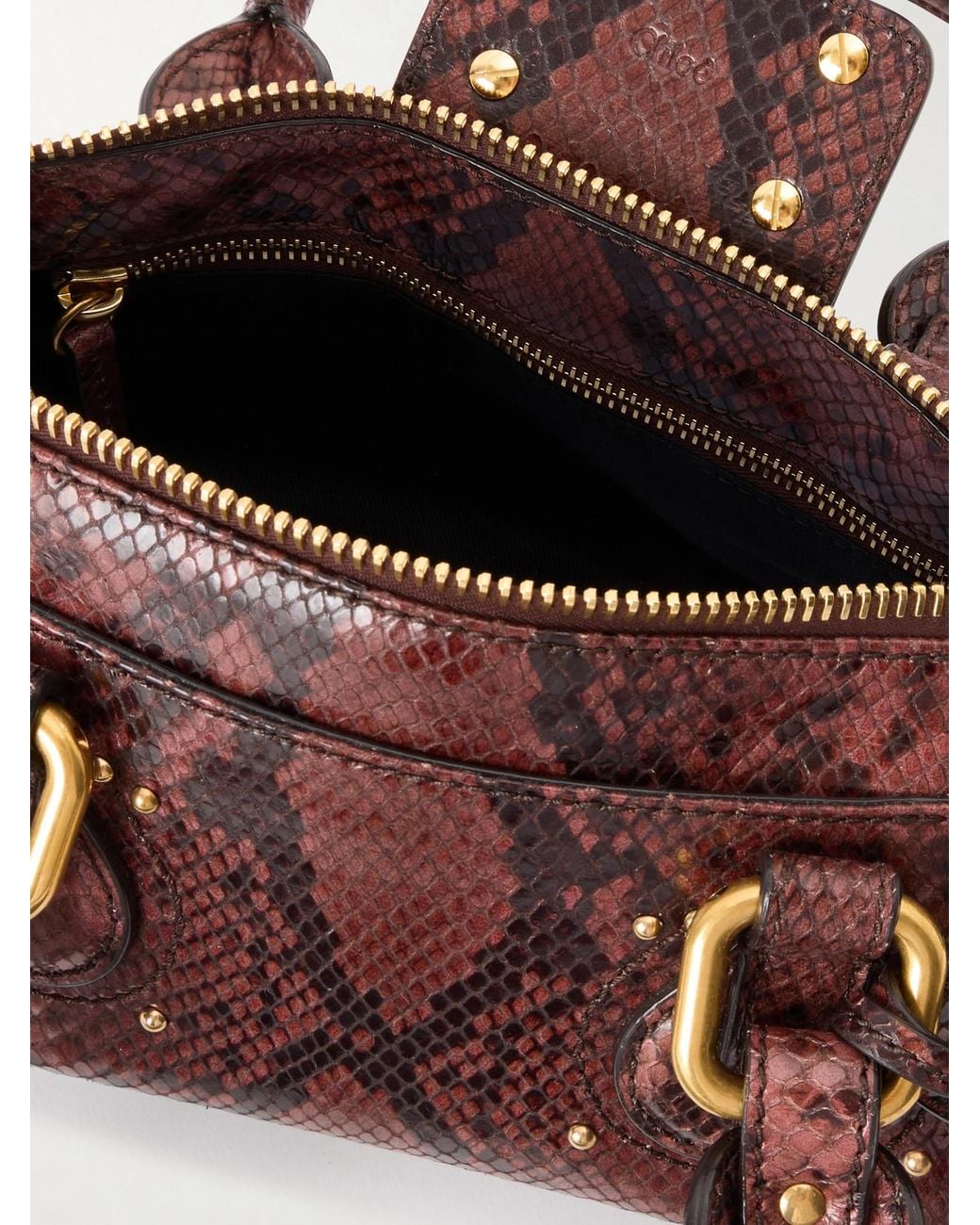 Chloé Brown Paddington Python-Effect Locket-Detail Shoulder Bag