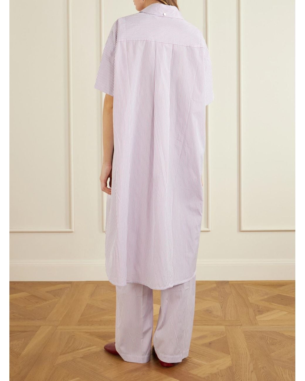 RÙADH Pink Anu Embroidered Striped Organic Cotton-Poplin Midi Shirt Dress