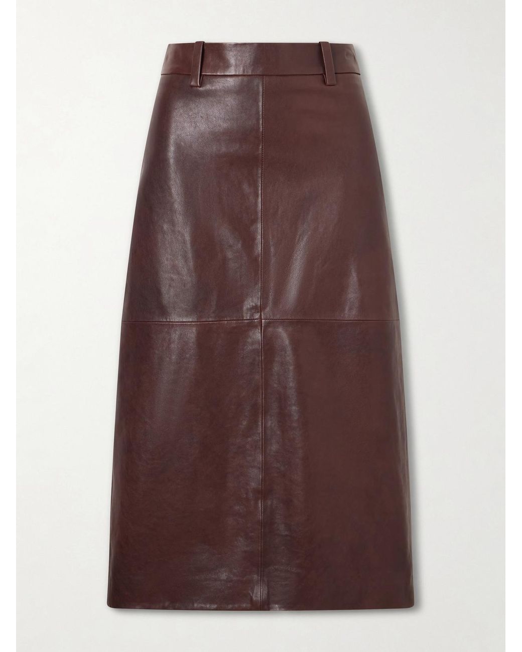 Brunello Cucinelli Brown Paneled Leather Midi Skirt