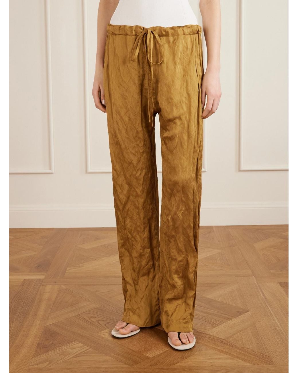 Khaite Natural Rohen Crinkled-Voile Pants