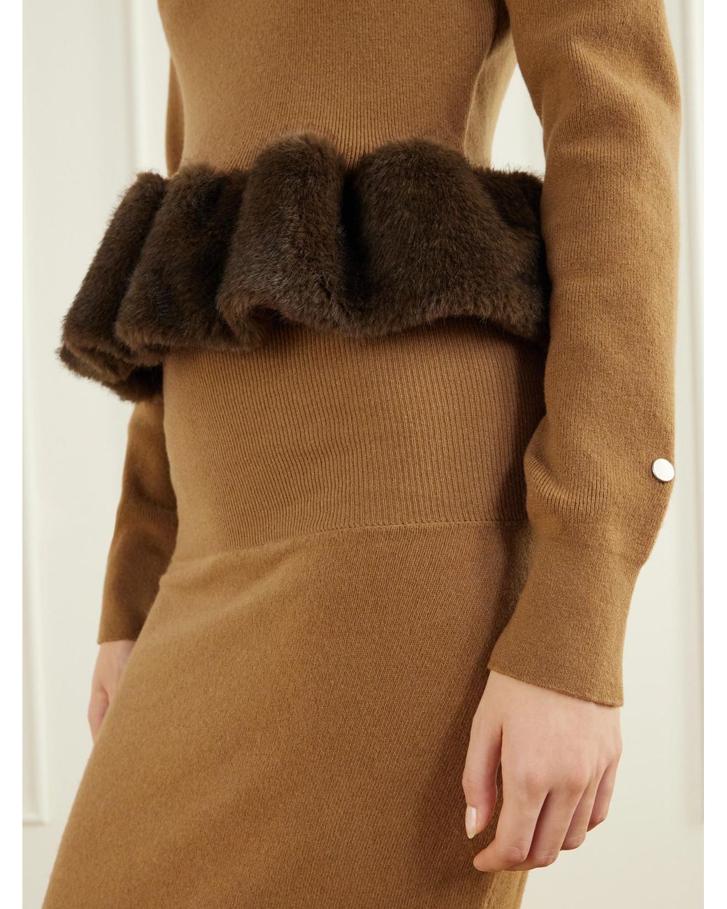 Stella McCartney Brown Shearling-Trim Wool-Blend Cardigan