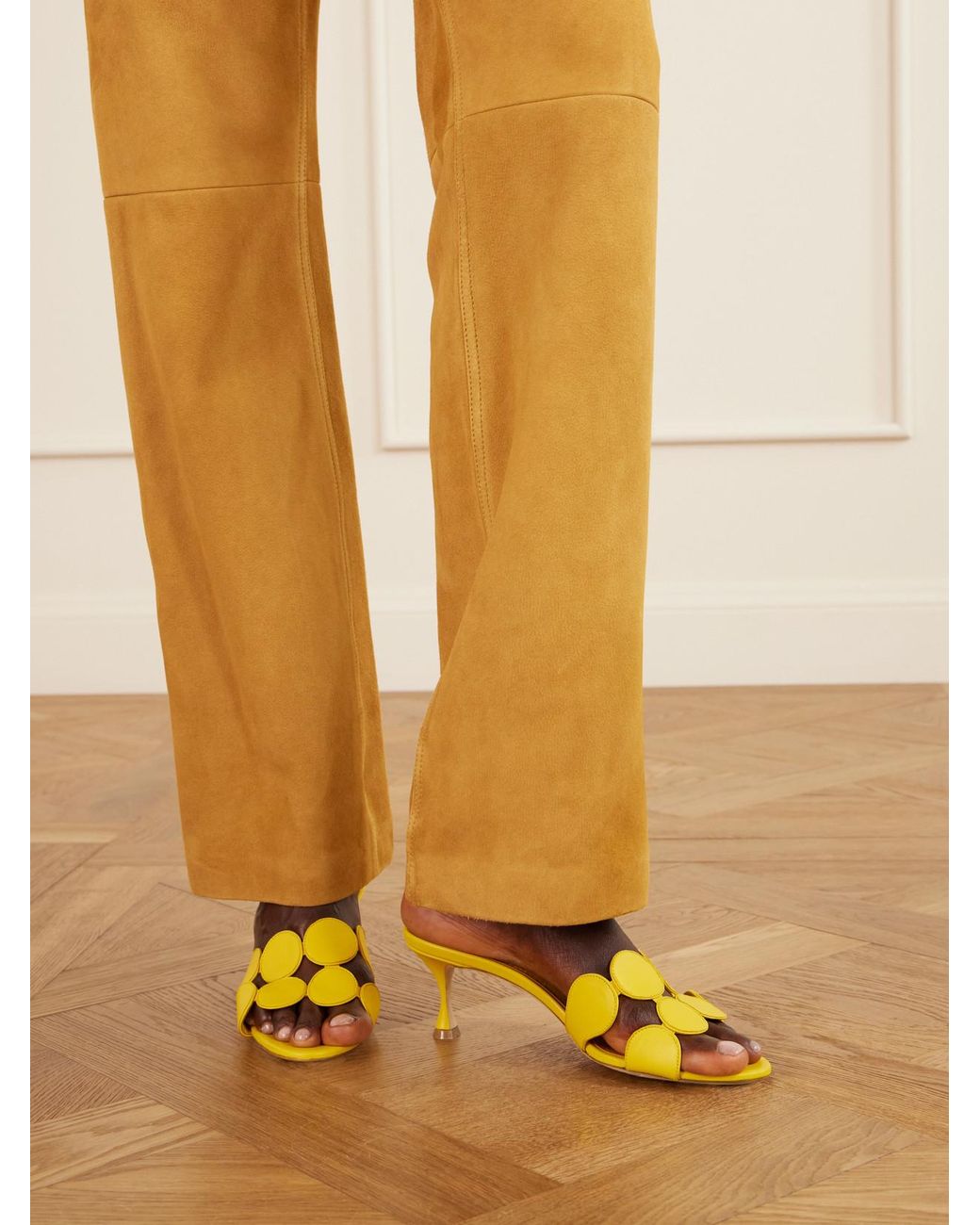 Manolo Blahnik Yellow Haribalmu 50 Leather Mules