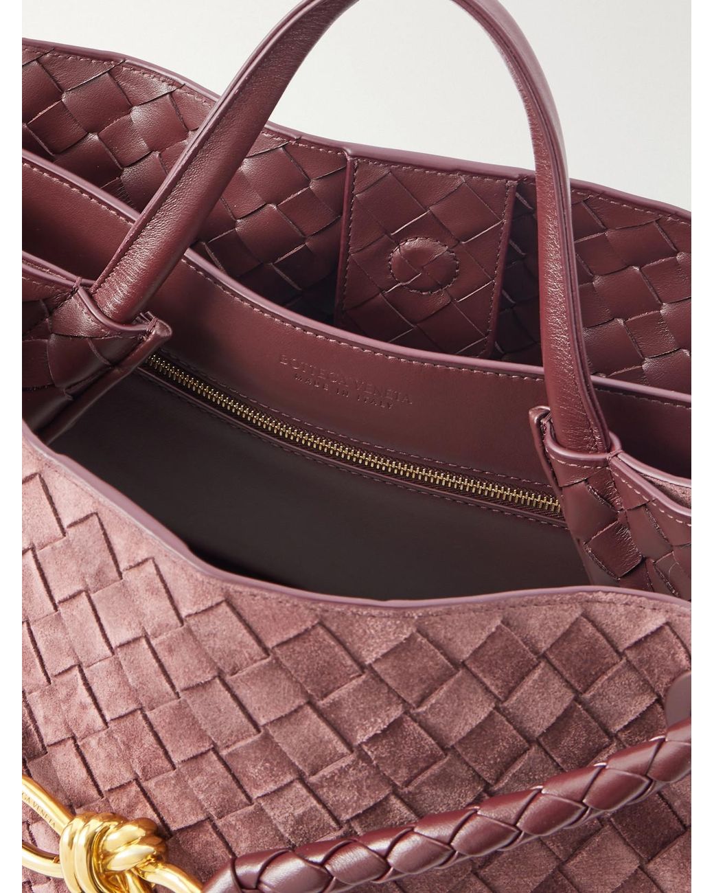 Bottega Veneta Red Andiamo Large Intrecciato Leather-Trimmed Suede Tote