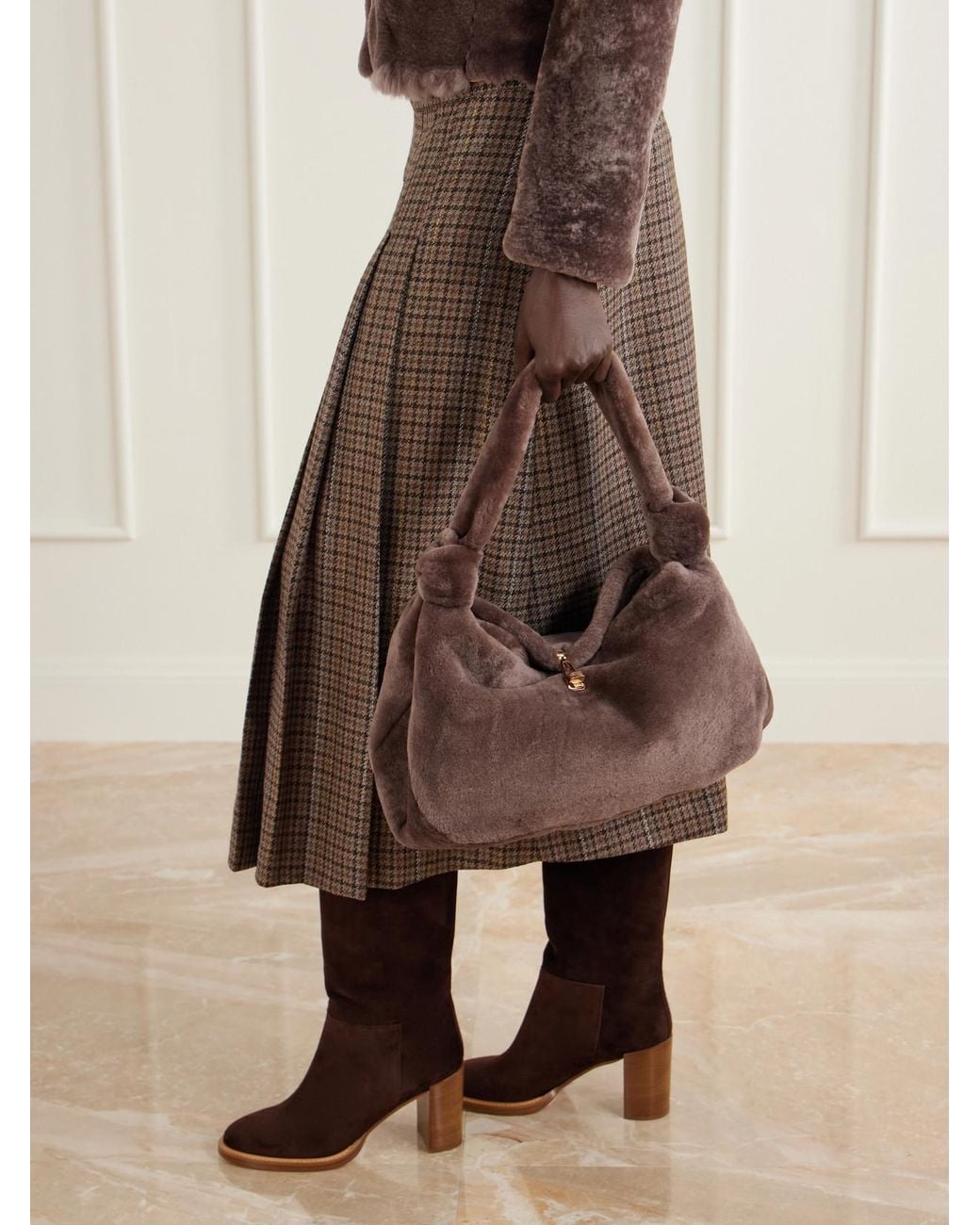 Gabriela Hearst Brown Antonia Shearling Top-Handle Bag
