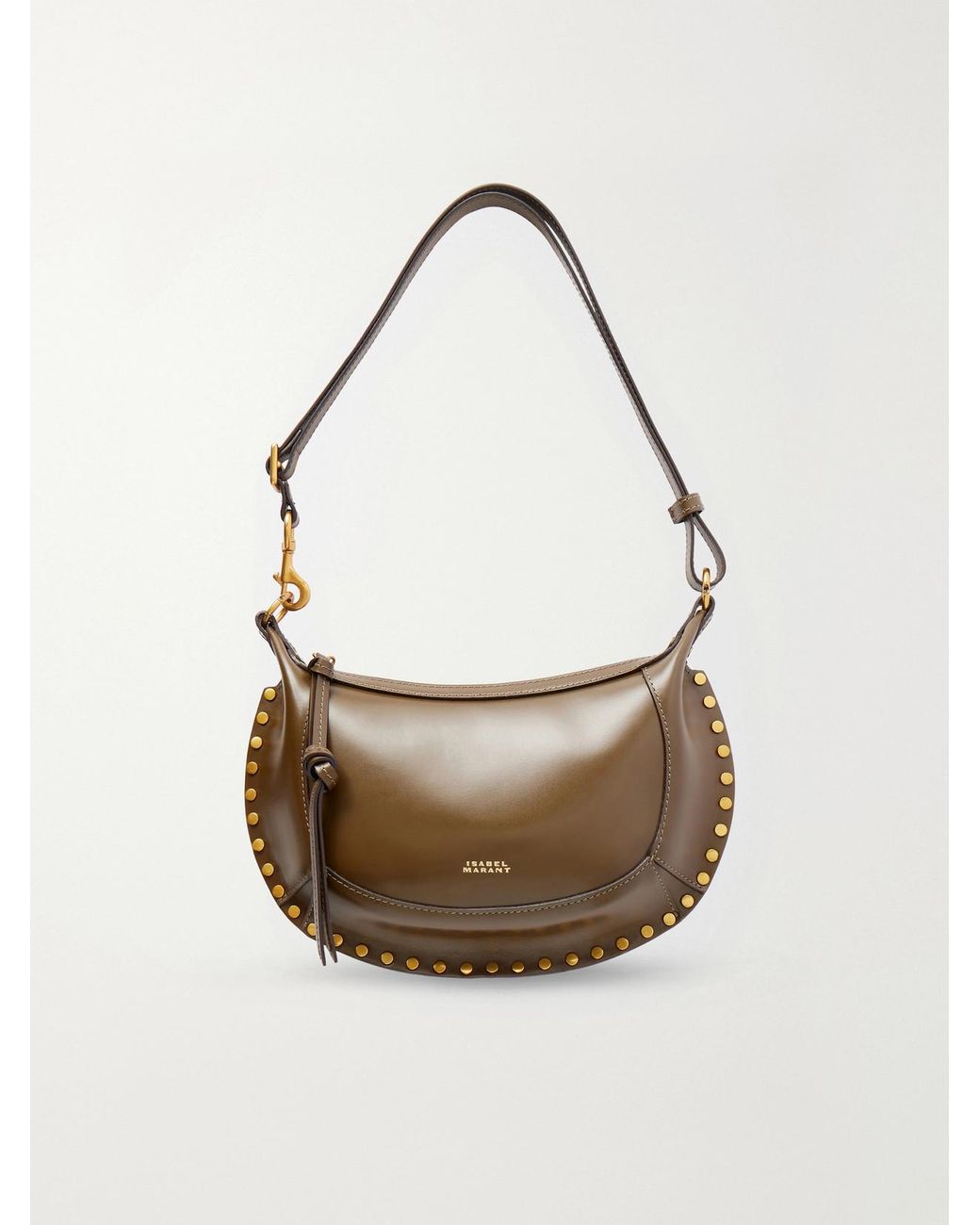 Isabel Marant White Oskan Moon Studded Leather Shoulder Bag