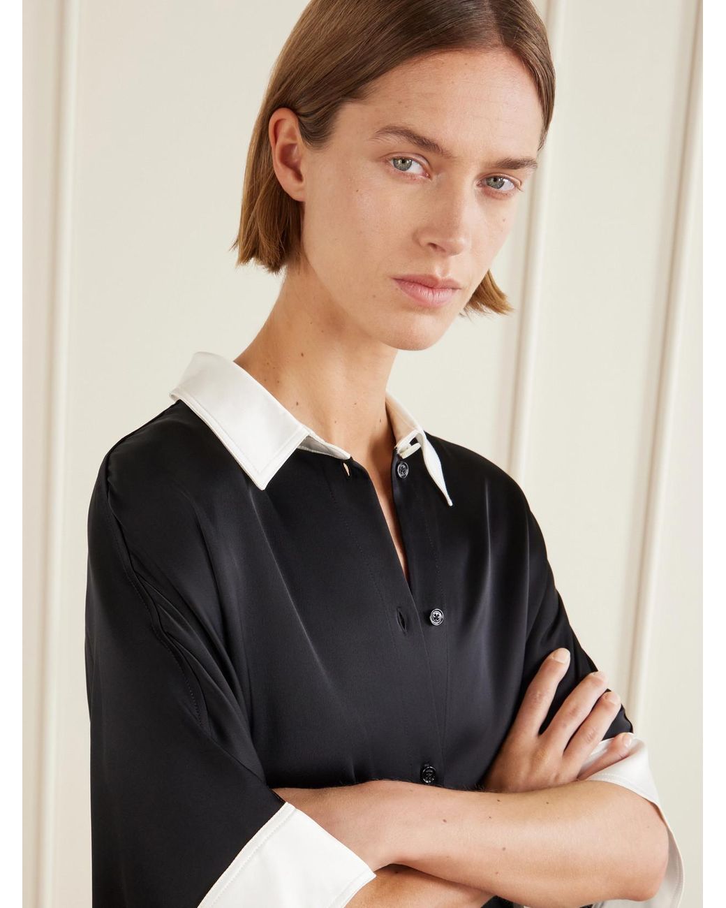 Totême Black Satin Maxi Shirt Dress