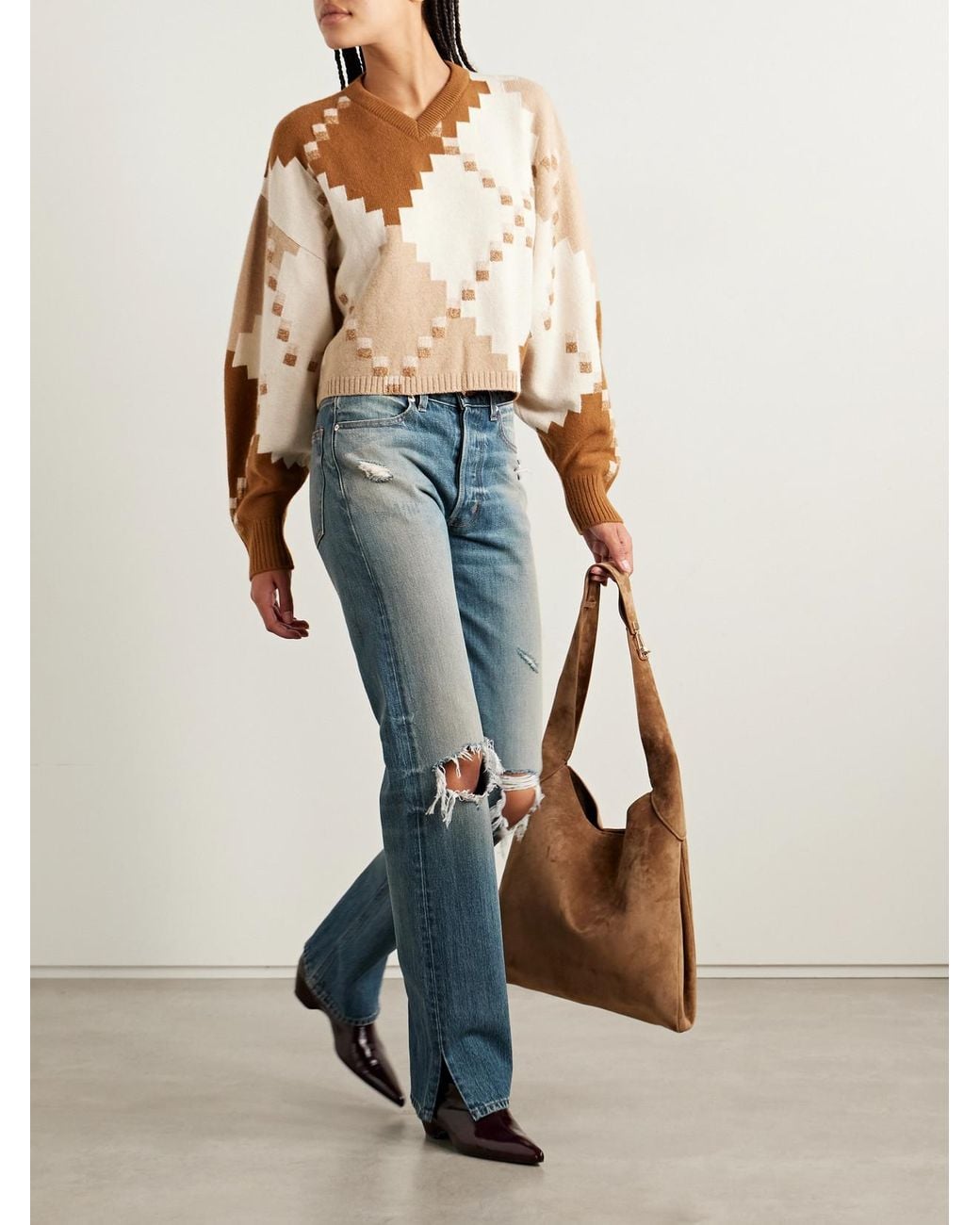 RÙADH Blue The Agnes Distressed Mid-Rise Straight-Leg Jeans