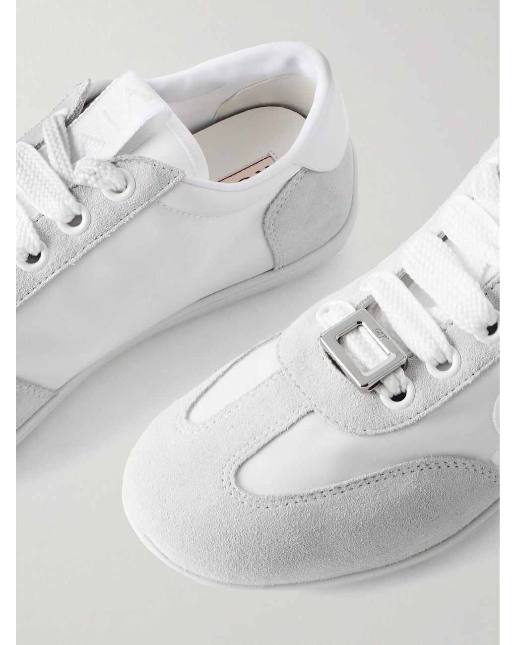 Roger Vivier Natural Viv Low Suede-Trimmed Embroidered Leather Sneakers