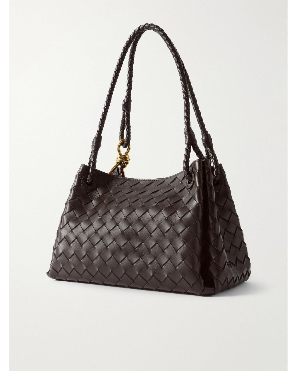 Bottega Veneta Black Parachute Medium Intrecciato Leather Shoulder Bag