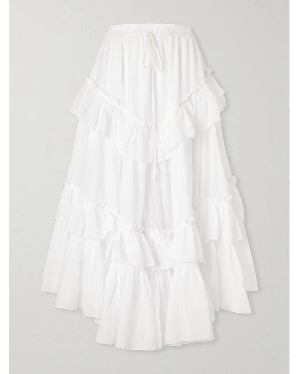 Chloé White Ruffled Tiered Cotton-Voile Midi Skirt