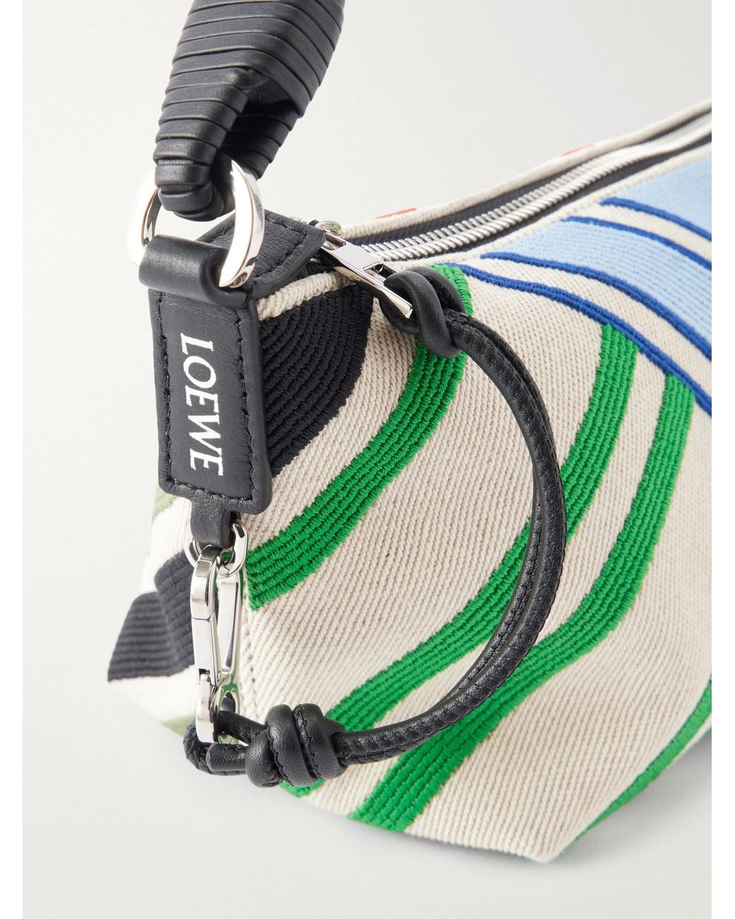 Loewe Blue Cala Bayadere Leather-Trimmed Paneled Striped Canvas Shoulder Bag