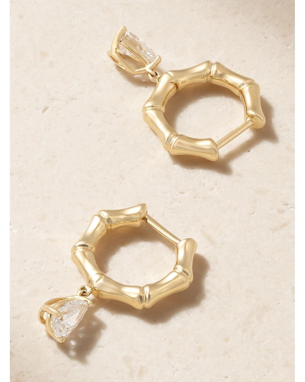 Anita Ko Natural Small Bamboo Huggies 18-Karat Diamond Hoop Earrings