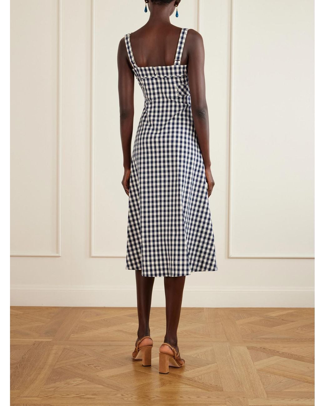 Veronica Beard White Lois Checked Stretch-Cotton Cloqué Midi Dress