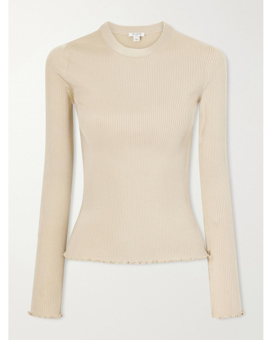 Alaïa Natural Ribbed Silk-Blend Top