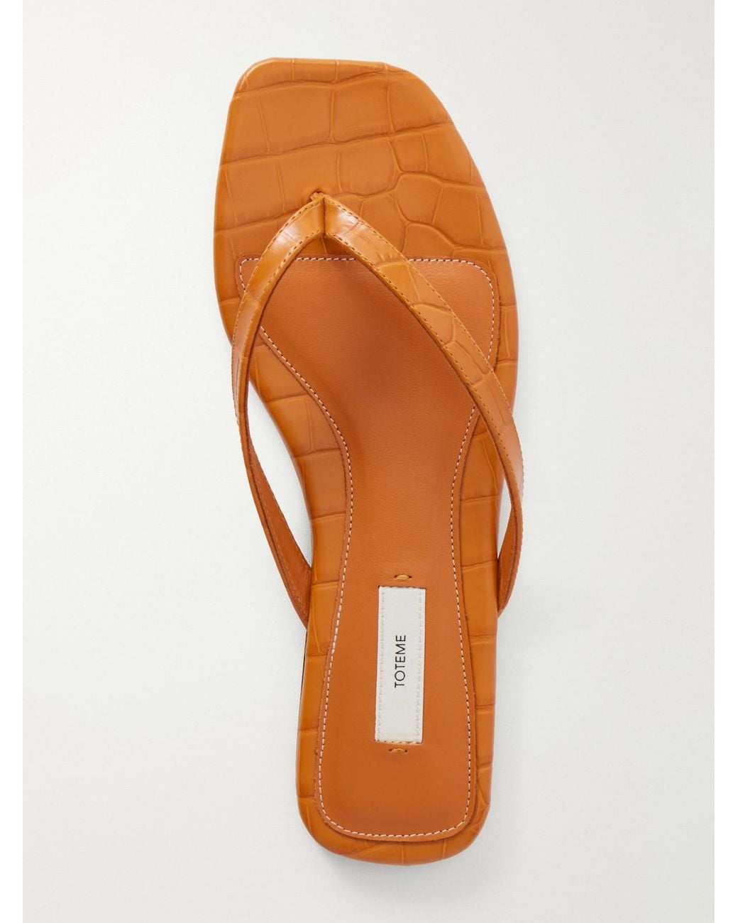 Totême Orange Croc-Effect Leather Flip Flops