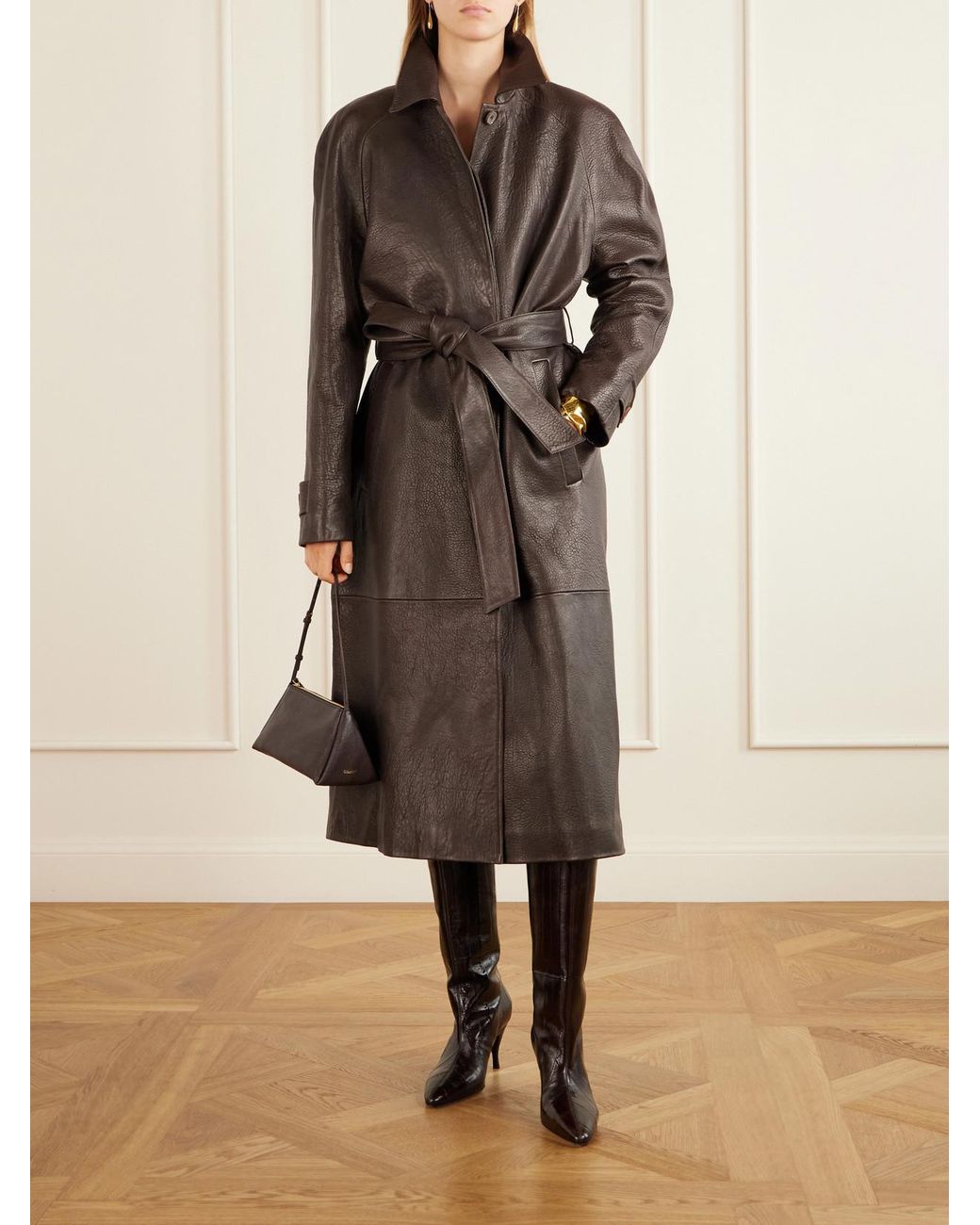 Herbert Levine Black Silhouette 80 Textured-Leather Knee Boots
