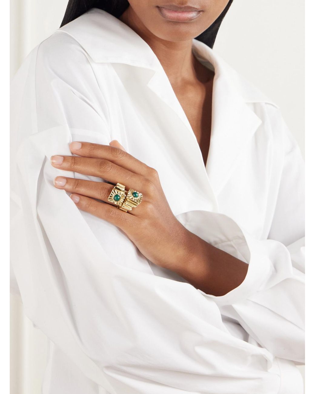 Paola Sighinolfi Metallic Kabala-Plated Malachite Ring