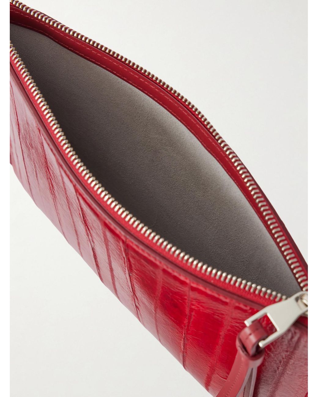 Proenza Schouler Red Leather Intarsia Leather-Trimmed Suede Pouch